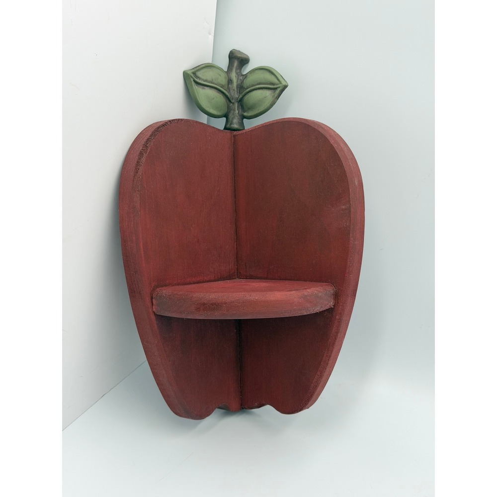 Red Apple Corner Wall Shelf Wood Rustic Kitchen Decor Fruit Themed Hanging Rack